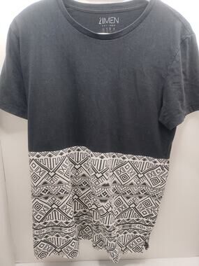 21 Men Mens Black White T-Shirt Colorblock Cotton Short Sleeve Round Neck Size M